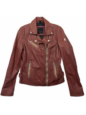 Mauritis Sofia RF Lamb Leather Moto Jacket Red Size US 4
